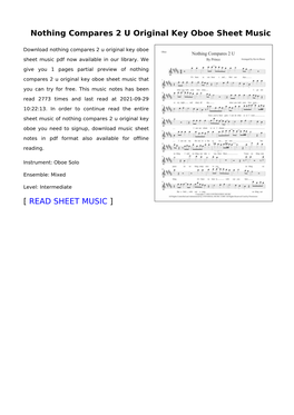 Nothing Compares 2 U Original Key Oboe Sheet Music