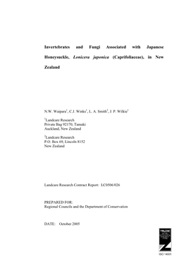 Invertebrates and Fungi Associated with Japanese Honeysuckle, Lonicera Japonica