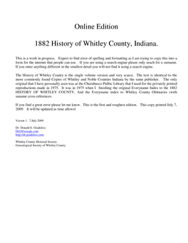 Online Edition 1882 History of Whitley County, Indiana