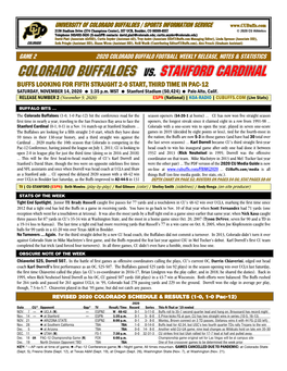 University of Colorado Buffaloes / Sports Information Service Game 2 2020 Colorado Buffalo Football Weekly Release, Notes &