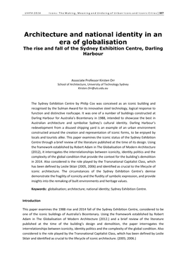 Architecture and National Identity in an Era of Globalisation the Rise and Fall of the Sydney Exhibition Centre, Darling Harbour
