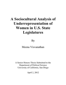 A Sociocultural Analysis of Underrepresentation of Women in U.S