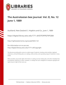 The Australasian Bee Journal. Vol. II, No. 12 June 1, 1889