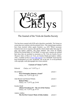 The Journal of the Viola Da Gamba Society