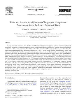 Flow and Form in Rehabilitation of Large-River Ecosystems: an Example from the Lower Missouri River ⁎ Robert B