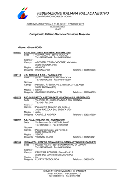 Federazione Italiana Pallacanestro Comitato Provinciale Di Padova