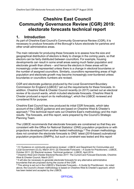 (CGR) 2019: Electorate Forecasts Technical Report
