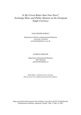 Exchange Rates and Public Opinion on the European Single Currency