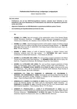 Publikationsliste Polarforschung: Landgeologie, Landgeophysik (Stand: September 2009) ______Die Liste Umfasst