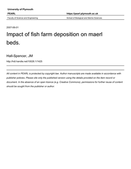 Report No. 213. Investigation Into the Impact of Marine Fish Farm Deposition on Maerl Beds