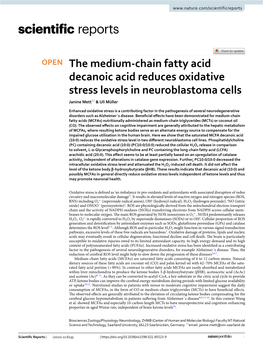 The Medium-Chain Fatty Acid Decanoic Acid Reduces Oxidative Stress Levels