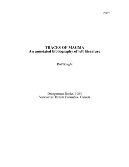 TRACES of MAGMA an Annotated Bibliography of Left Literature