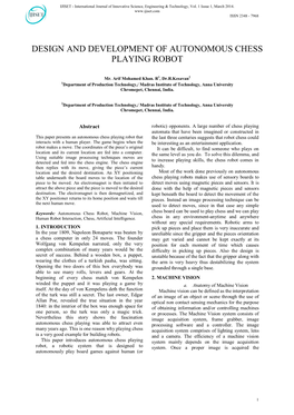 Design and Development of Autonomous Chess Playing Robot