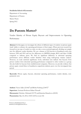 Do Parents Matter? Vendor Identity of Private Equity Buyouts and Improvements in Operating Performance