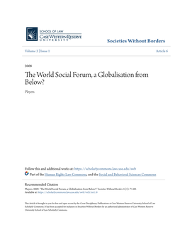 The World Social Forum, a Globalisation from Below?