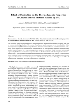 Effect of Marination on the Thermodynamic Properties of Chicken Muscle Proteins Studied by Dsc