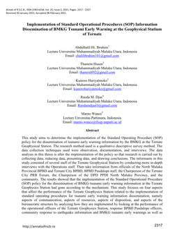 Information Dissemination of BMKG Tsunami Early Warning at the Geophysical Statium of Ternate