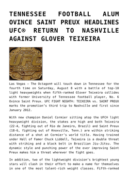 Tennessee Football Alum Ovince Saint Preux Headlines Ufc® Return to Nashville Against Glover Teixeira