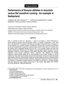Performance of Kenyan Athletes in Mountain Versus Flat Marathon Running - an Example in Switzerland