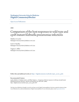 Klebsiella Pneumoniae Infections Matthew .S Lawlor Washington University School of Medicine in St