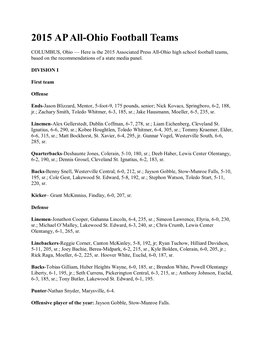 Complete 2015 AP All-Ohio Football Teams