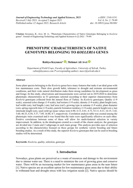 Phenotypic Characteristics of Native Genotypes Belonging to Koeleria Genus"