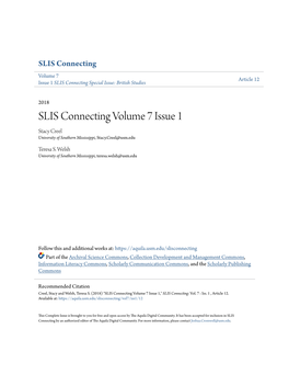 SLIS Connecting Volume 7 Issue 1 Stacy Creel University of Southern Mississippi, Stacy.Creel@Usm.Edu