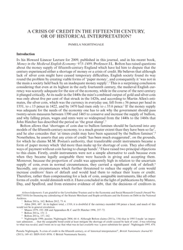 A Crisis of Credit in the Fifteenth Century, Or of Historical Interpretation?