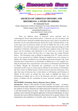SOURCES of CHRISTIAN HISTORY and HISTORIANS: a STUDY on ODISHA Dr