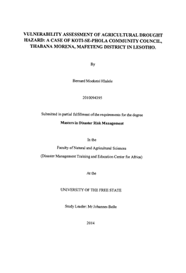 Vulnerability Assessment of Agricultural Drought Hazard: a Case of Koti-Se-Phola Community Council, Thabana Morena, Mafeteng District in Lesotho