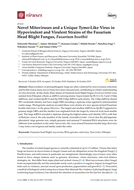 Novel Mitoviruses and a Unique Tymo-Like Virus in Hypovirulent and Virulent Strains of the Fusarium Head Blight Fungus, Fusarium Boothii