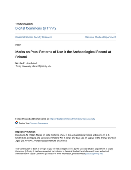 Marks on Pots: Patterns of Use in the Archaeological Record at Enkomi