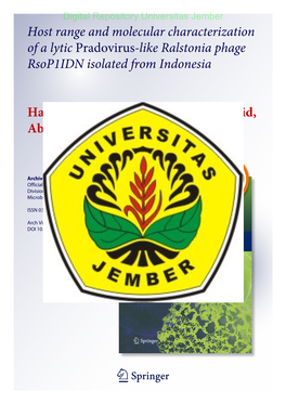 Host Range and Molecular Characterization of a Lytic Pradovirus-Like Ralstonia Phage Rsop1idn Isolated from Indonesia