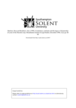 (1998). Constitution, Continuity and the Legacy of Dictatorship: 25 Years Of