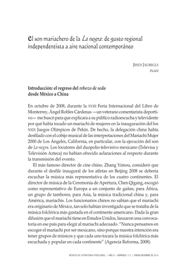 El Son Mariachero De La La Negra: De Gusto Regional Independentista a Aire Nacional Contemporáneo