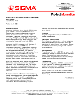 Monoclonal Anti-Bovine Serum Albumin Antibody