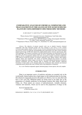 Comparative Analysis of Chemical Compounds and Trace Elements in the Leaves of Few Ocimum Species Plants by Using Different Spectroscopic Methods