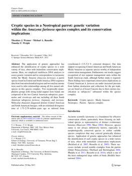 Cryptic Species in a Neotropical Parrot: Genetic Variation Within the Amazona Farinosa Species Complex and Its Conservation Implications