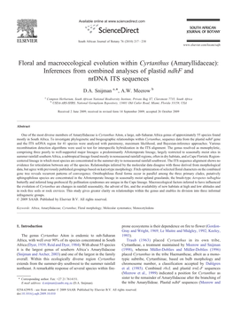 Floral and Macroecological Evolution Within Cyrtanthus (Amaryllidaceae): Inferences from Combined Analyses of Plastid Ndhf and Nrdna ITS Sequences ⁎ D.A