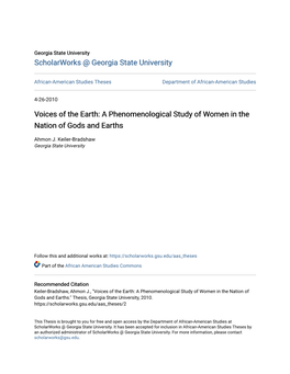 A Phenomenological Study of Women in the Nation of Gods and Earths