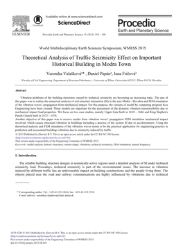 Theoretical Analysis of Traffic Seizmicity Effect on Important Historical Building in Modra Town