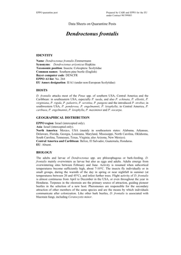 Data Sheet on Dendroctonus Frontalis