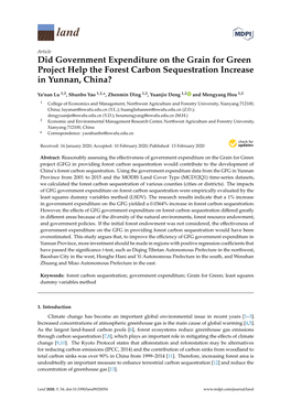 Did Government Expenditure on the Grain for Green Project Help the Forest Carbon Sequestration Increase in Yunnan, China?