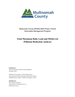 Total Maximum Daily Load and 303(D) List Pollutant Reduction Analyses