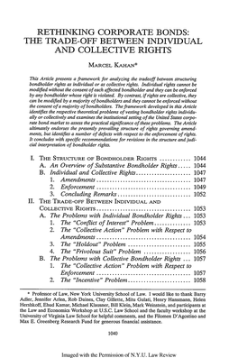 Rethinking Corporate Bonds: the Trade-Off Between Individual and Collective Rights