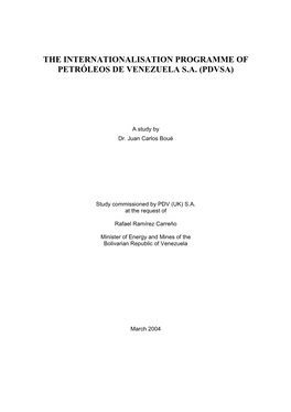The Internationalisation Programme of Petróleos De Venezuela S.A