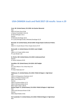 USA-CANADA Track and Field 2017-18 Results Issue N.19