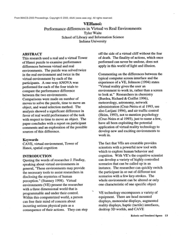 Vehanoi: Performance Differences in Virtual Versus Real Environments