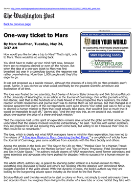 One-Way Ticket to Mars