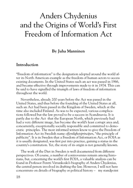 Anders Chydenius and the Origins of World's First Freedom of Information